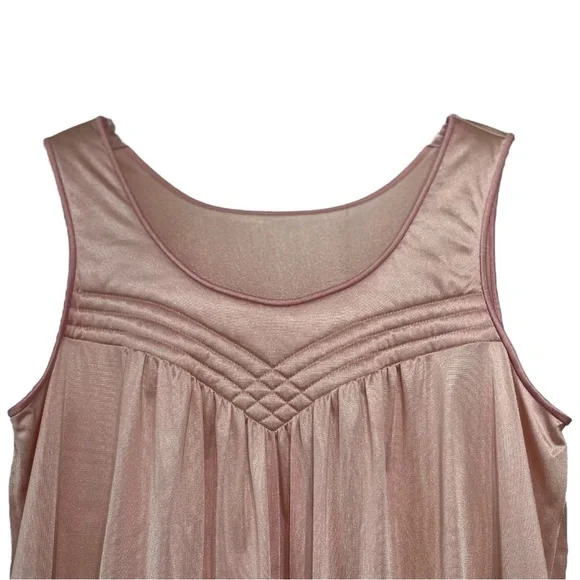 Vintage 1950s Vanity Fair Quilted Satin Nightgown Pink Nylon Rare Size S M L - Picture 3 of 3